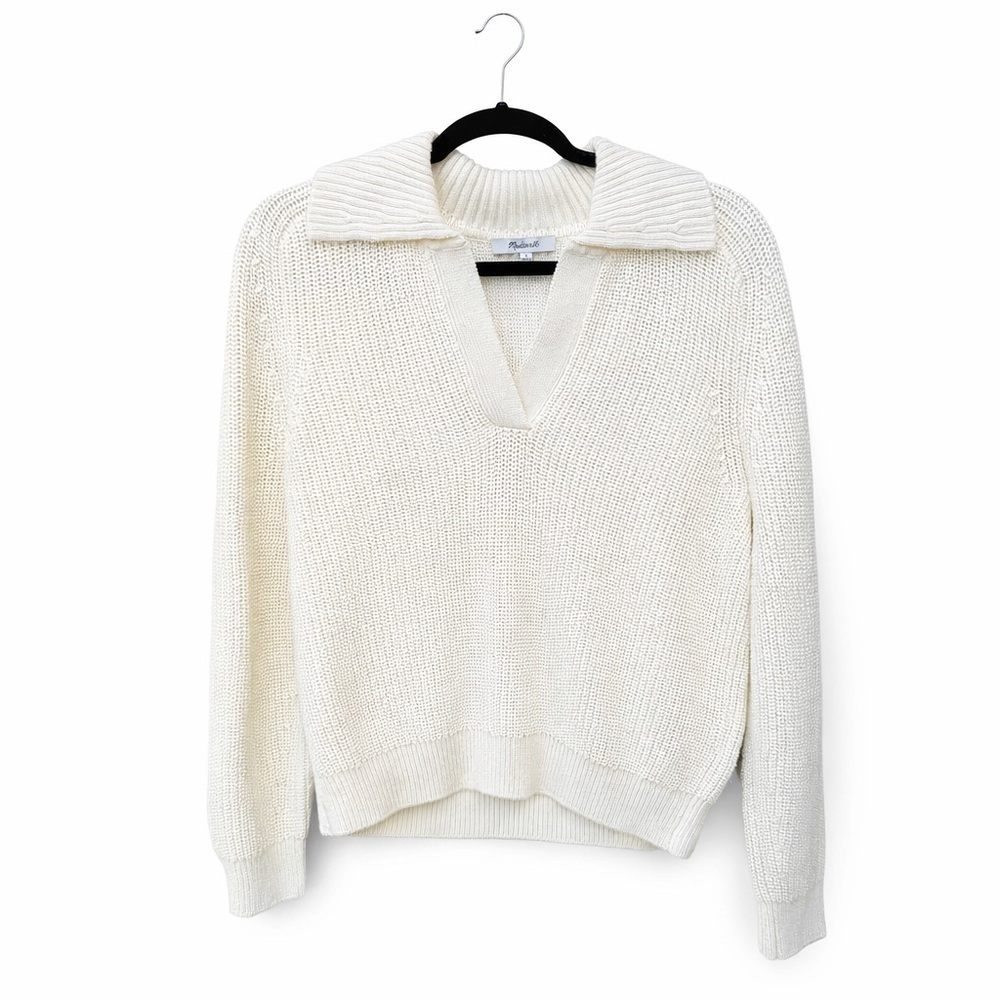 Madewell Shaker-Stitch Johnny Collar Sweater NEW preppy academia jumper cashmere